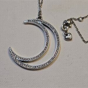 Brighton Crescent‎ Moon Rhinestone Necklace Silver Heart Charm Adjustable Chain